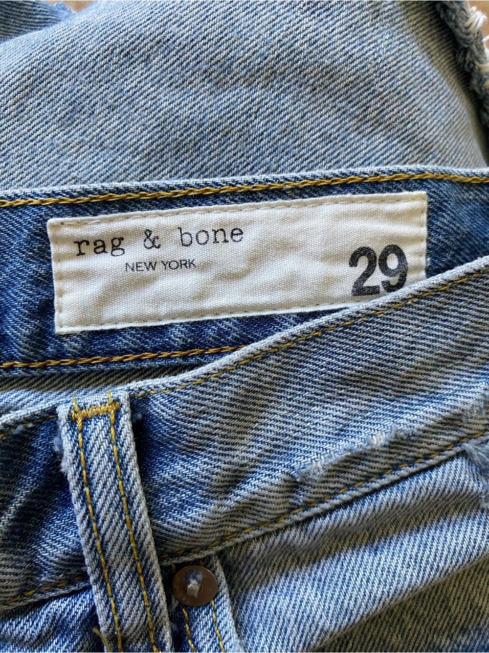 RAG & BONE High Rise Distressed Maya Cutoff Shorty Shorts Blue Denim Size 29 - Picture 4 of 8